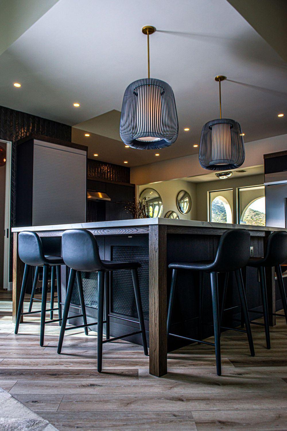 Pendant lights over a kitchen island